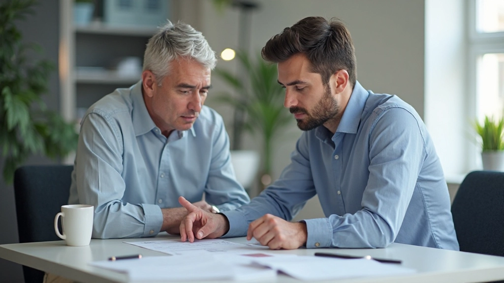 Профессиональный наставник обучает молодого сотрудника в современном офисе